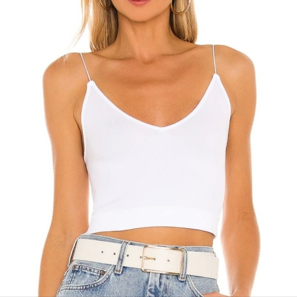 Free People White V-Neck Brami Skinny Strap Crop Top
